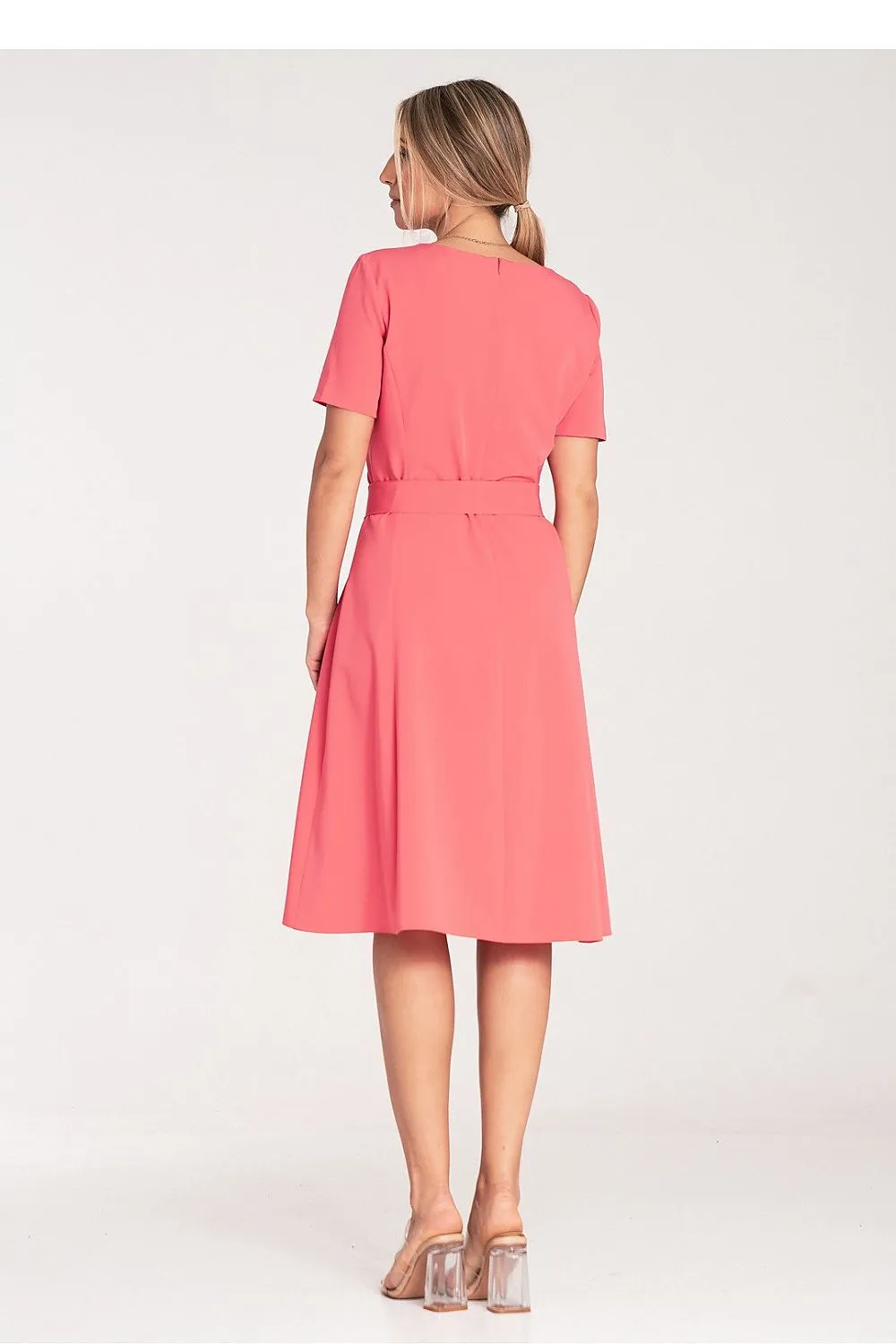 Women’s Day dress – Polyester Viscose Blend Casual Short Sleeve Belted Midi A-Line Dress