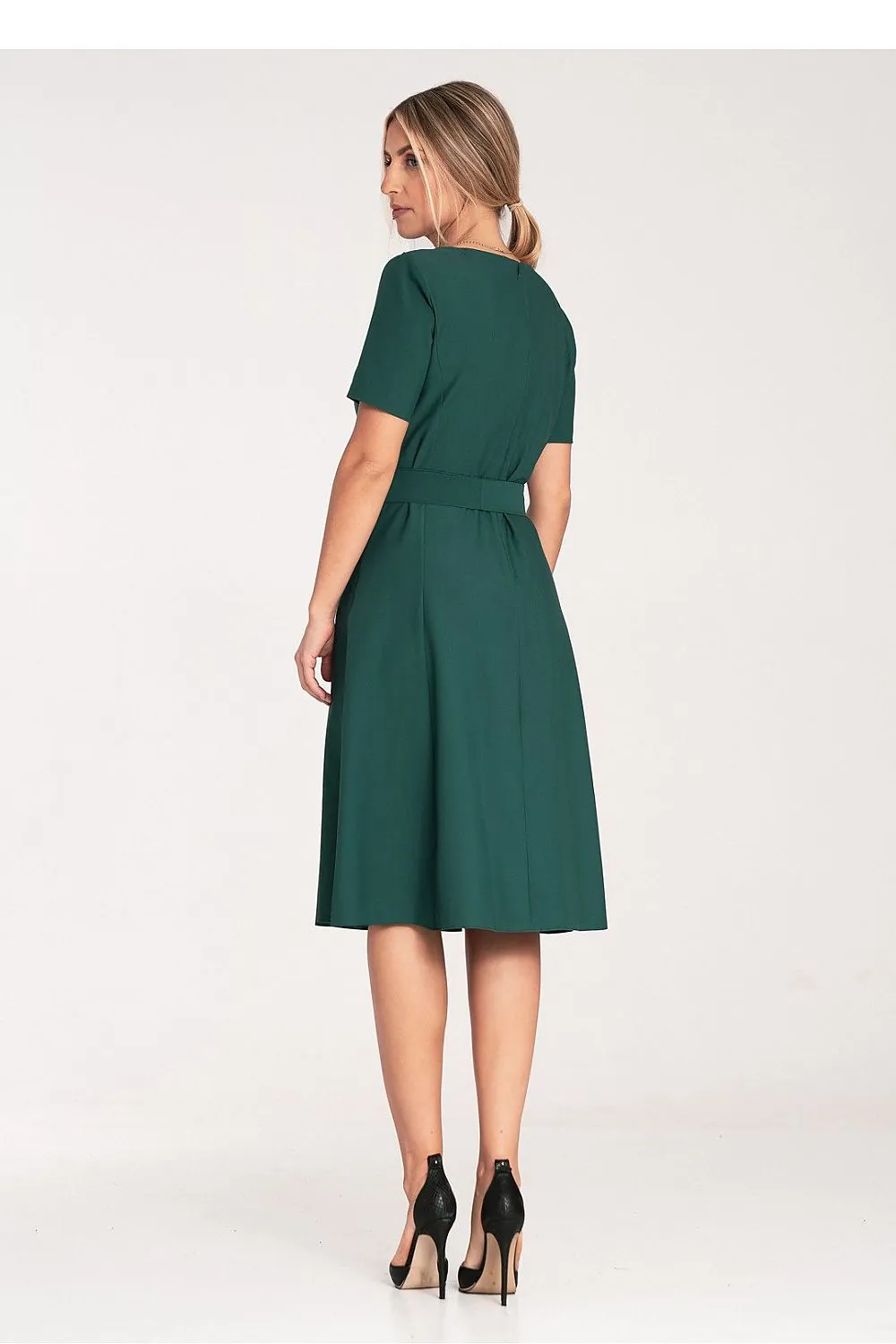 Women’s Day dress – Polyester Viscose Blend Casual Short Sleeve Belted Midi A-Line Dress