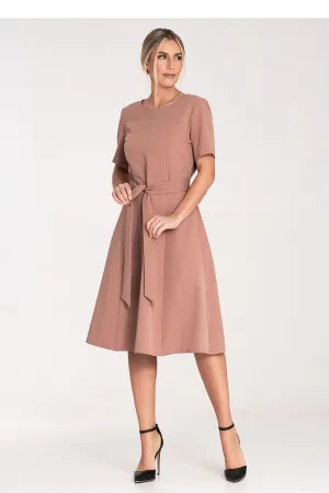 Women’s Day dress – Polyester Viscose Blend Casual Short Sleeve Belted Midi A-Line Dress