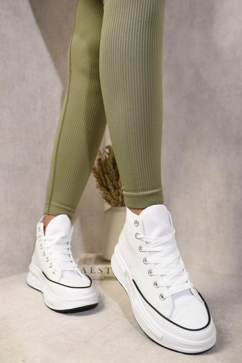 Womens High Top Platform Lace Up Chunky Trainers