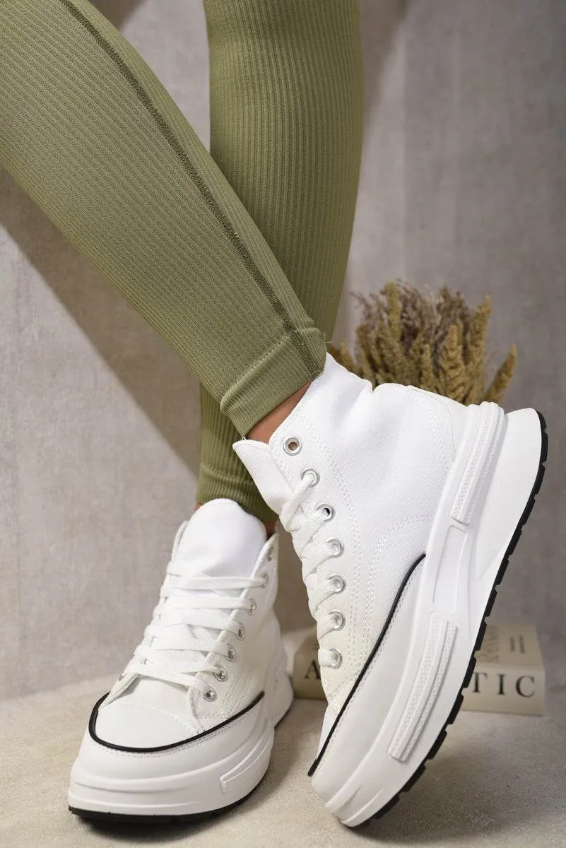 Womens High Top Platform Lace Up Chunky Trainers