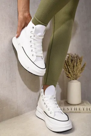 Womens High Top Platform Lace Up Chunky Trainers