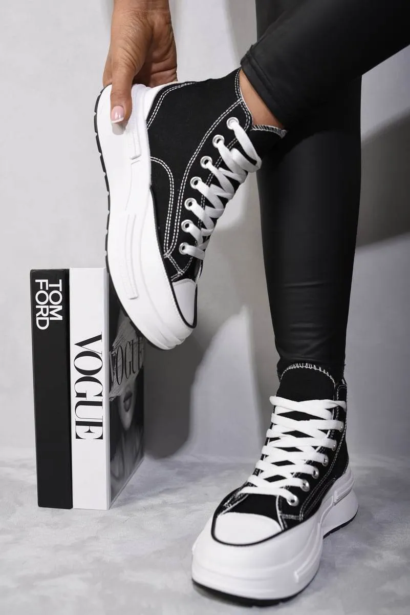 Womens High Top Platform Lace Up Chunky Trainers
