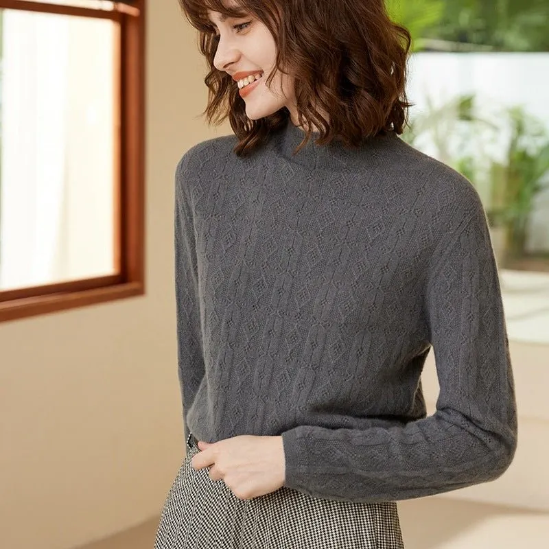 Womens Mock Neck Cashmere Sweater Cut-out 100% Cashmere Pullover