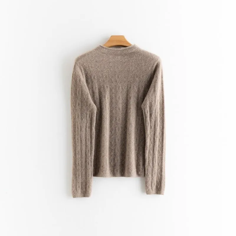 Womens Mock Neck Cashmere Sweater Cut-out 100% Cashmere Pullover