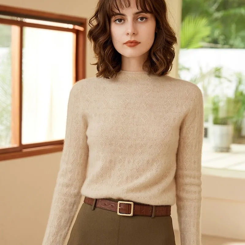 Womens Mock Neck Cashmere Sweater Cut-out 100% Cashmere Pullover