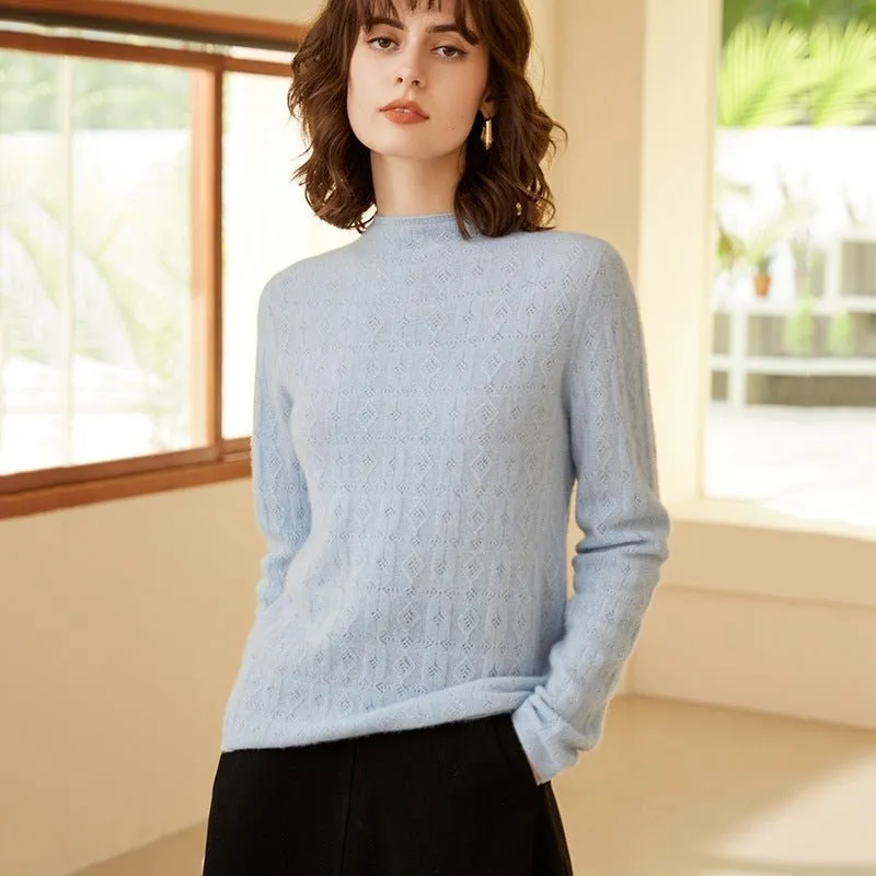 Womens Mock Neck Cashmere Sweater Cut-out 100% Cashmere Pullover
