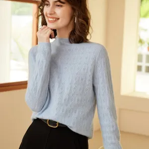 Womens Mock Neck Cashmere Sweater Cut-out 100% Cashmere Pullover