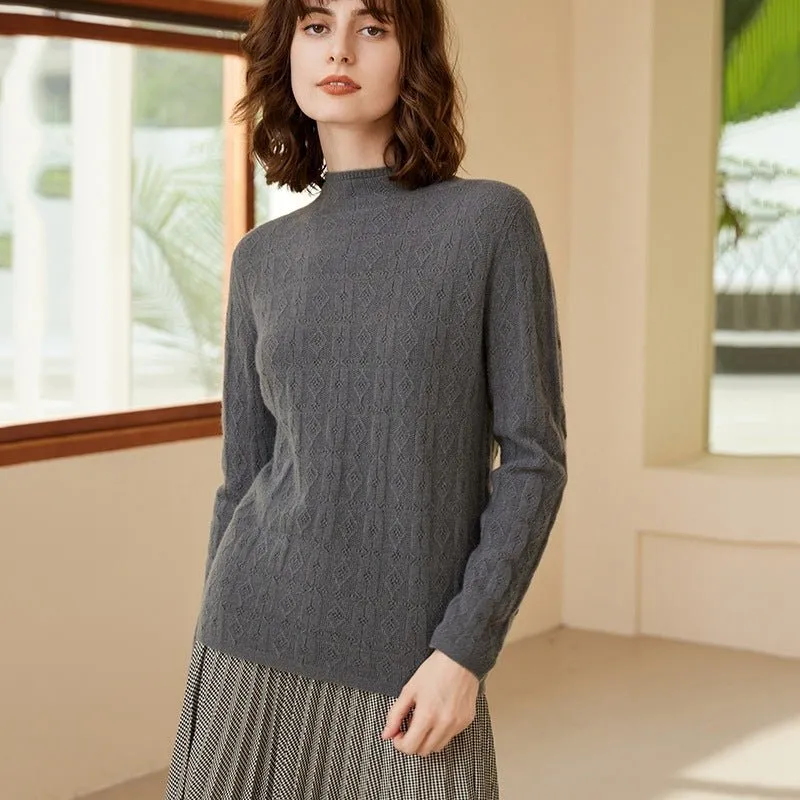 Womens Mock Neck Cashmere Sweater Cut-out 100% Cashmere Pullover