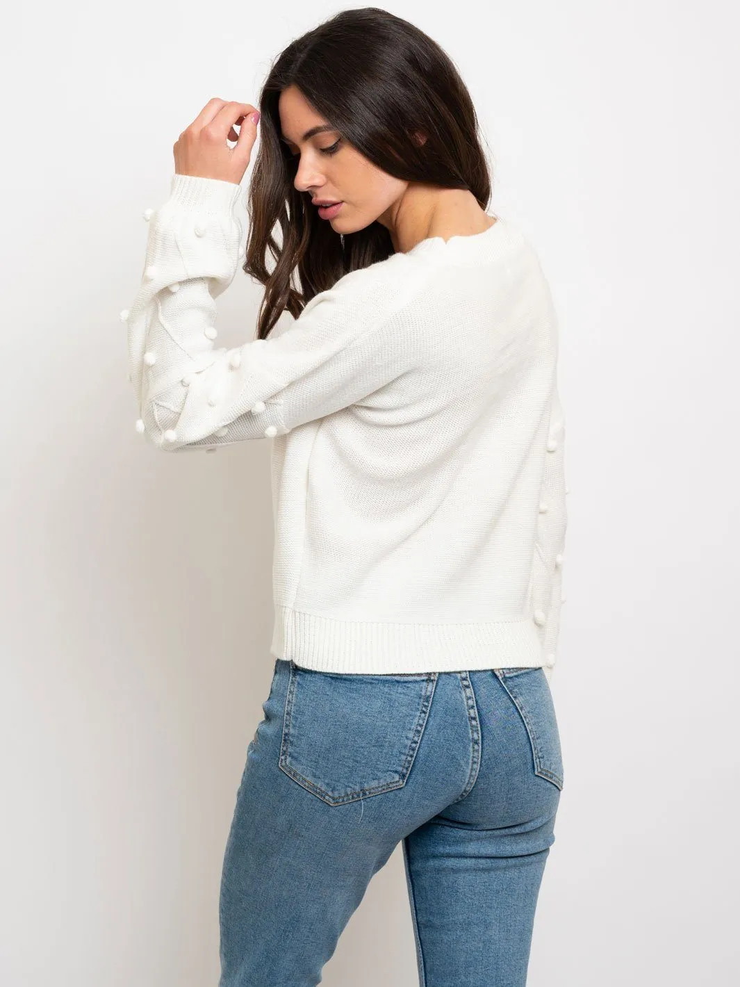 WOMEN'S POM POM SLEEVE SWEATER