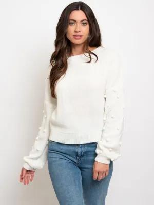 WOMEN'S POM POM SLEEVE SWEATER