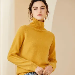Womens Ribbed Turtleneck Long Sleeve Cashmere Sweater Pullover