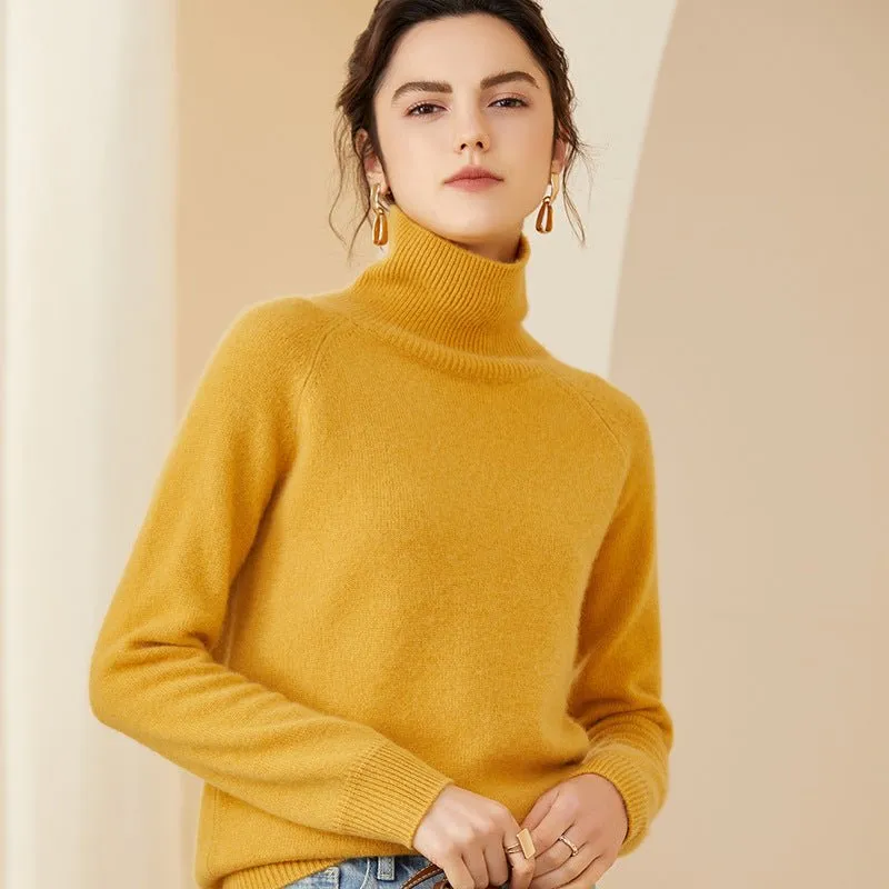 Womens Ribbed Turtleneck Long Sleeve Cashmere Sweater Pullover