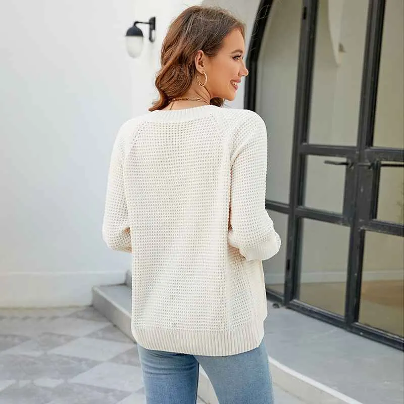 Women's Solid Zip Up Long Sleeve Classic Crew Neck Knit Cardigan Sweater K626