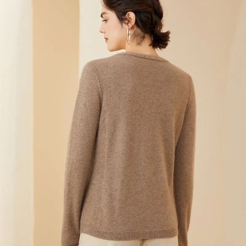 Womens V-Neck Cashmere Sweater Long Sleeve Warm Cashmere Sweater