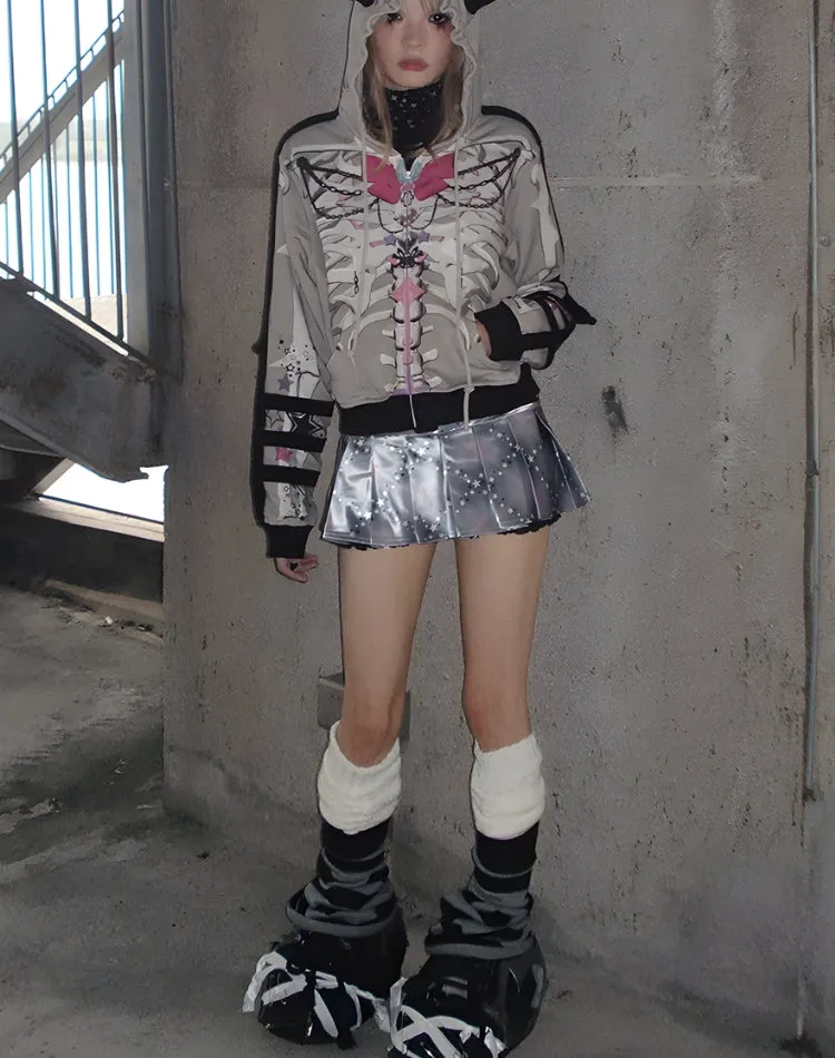 Y2K Grunge Skeleton Zip-Up Hoodie