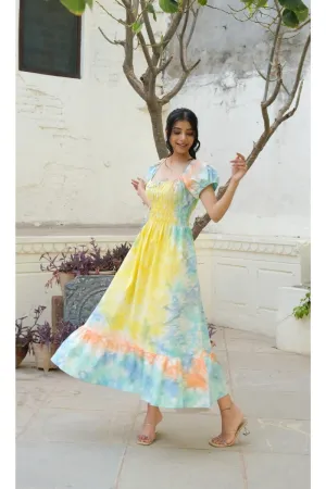 Yellow Hand Tied Dyed Midi Dress