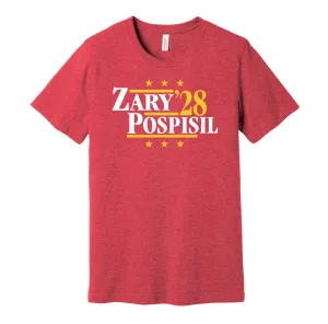 Zary & Pospisil '28 - Calgary Hockey Political Campaign Parody T-Shirt - Hyper Than Hype Shirts